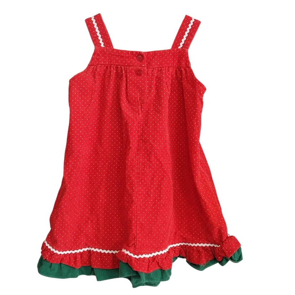 Vtg Rare Editions Girls Size 5 Red Corduroy Candy Cane Christmas Jumper Dress - Picture 11 of 12